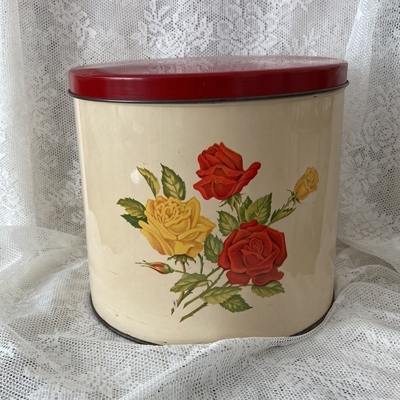 Vintage Canister Set 50’s Kitchen Canister Set of 4 Yellow and Red Rose. - Picture 2 of 16
